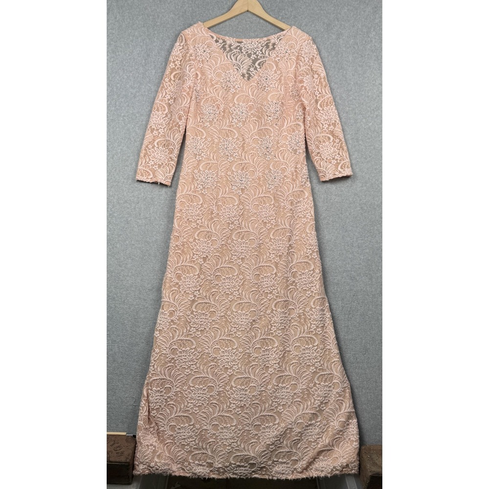 Alex Evenings Gown Womens 12 Peach Lace Rhinestone‎ Formal Dress Mother of Bride
